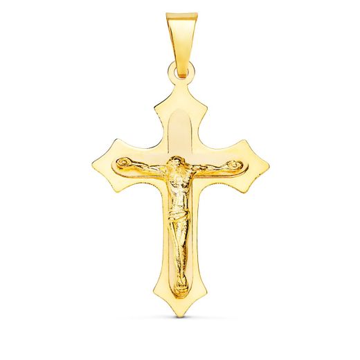18K Cruz Oro Amarillo Con Cristo En Brillo 32X22 Mm