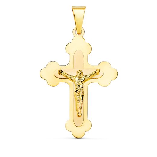 18K Cruz Oro Amarillo Con Cristo En Brillo 32X22 Mm