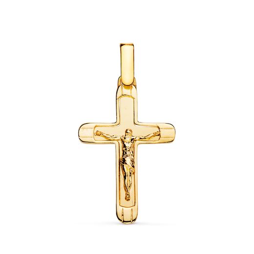18K Cruz Oro Amarillo Con Cristo En Brillo Con Bordes 25 X 17 Mm