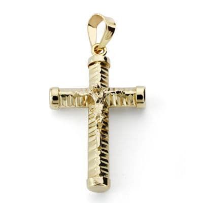 18K Cruz Oro Amarillo Con Cristo Hueca 24X15 Mm