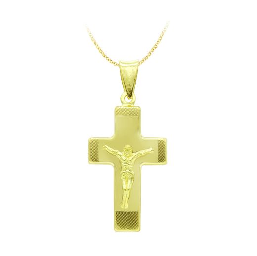 18K Cruz Oro Amarillo Con Cristo Hueca 27X15 Mm