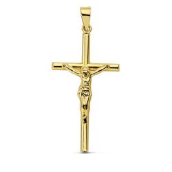 18K Cruz Oro Amarillo Con Cristo Hueca 32X16 Mm