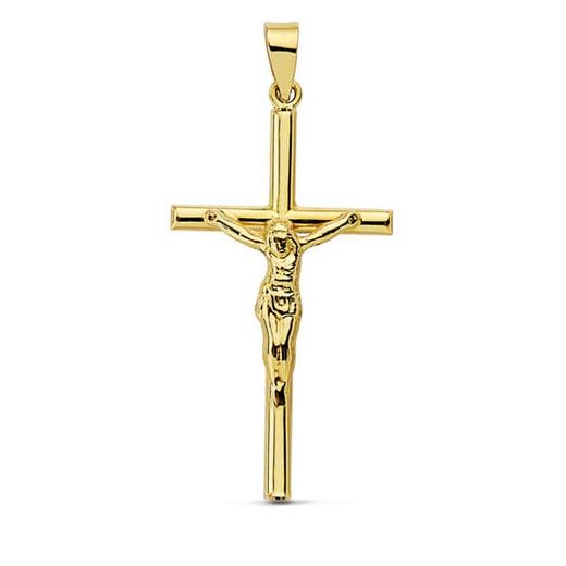 18K Cruz Oro Amarillo Con Cristo Hueca 32X16 Mm