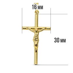 18K Cruz Oro Amarillo Con Cristo Hueca 32X16 Mm