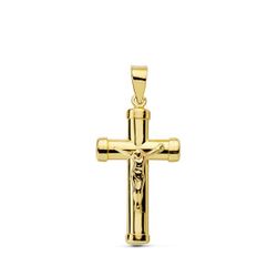 18K Cruz Oro Amarillo Con Cristo Palo Oval 24X13 Mm