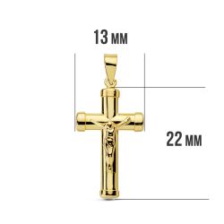 18K Cruz Oro Amarillo Con Cristo Palo Oval 24X13 Mm