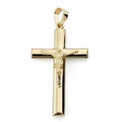 18K Cruz Oro Amarillo Con Cristo Palo Oval. 31X17 Mm