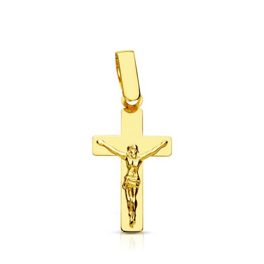 18K Cruz Oro Amarillo Con Cristo Plana 20X11 Mm