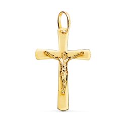 18K Cruz Oro Amarillo Con Cristo Plana Laser 25X16 Mm