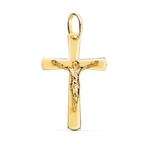 18K Cruz Oro Amarillo Con Cristo Plana Laser 25X16 Mm