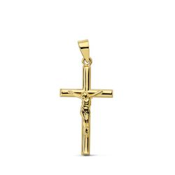 18K Cruz Oro Amarillo Con Cristo Redonda 21X13 Mm