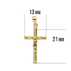 18K Cruz Oro Amarillo Con Cristo Redonda 21X13 Mm