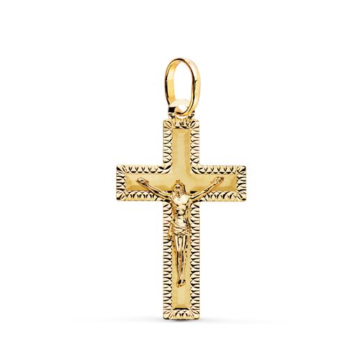 18K Cruz Oro Amarillo Con Cristo Tallada 27 X 16 Mm