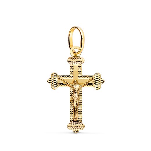 18K Cruz Oro Amarillo Con Cristo Tallada 27 X 18 Mm