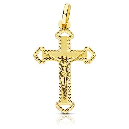 18K Cruz Oro Amarillo Con Cristo Tallada 27X17 Mm