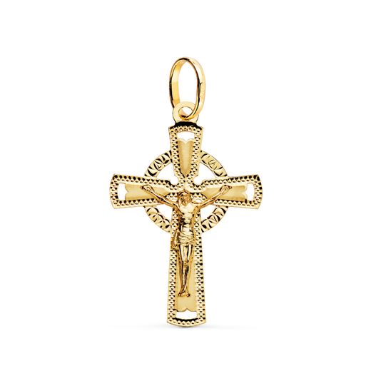 18K Cruz Oro Amarillo Con Cristo Tallada 28 X 18 Mm