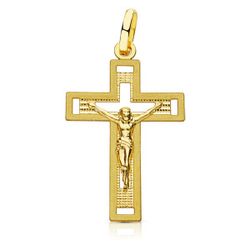 18K Cruz Oro Amarillo Con Cristo Tallada 28X17 Mm