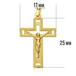 18K Cruz Oro Amarillo Con Cristo Tallada 28X17 Mm