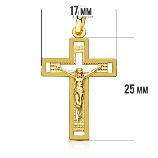 18K Cruz Oro Amarillo Con Cristo Tallada 28X17 Mm