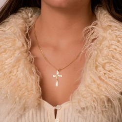 18K Cruz Oro Amarillo Con Cristo Tallada 34X19 Mm