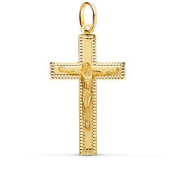 18K Cruz Oro Amarillo Con Cristo Tallada 35X20 Mm