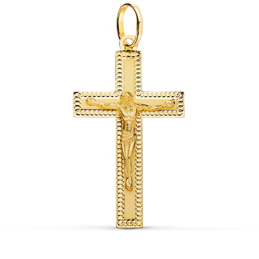 18K Cruz Oro Amarillo Con Cristo Tallada 35X20 Mm