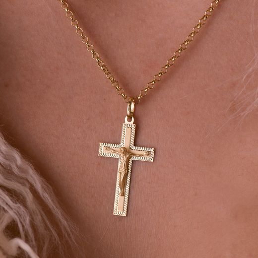 18K Cruz Oro Amarillo Con Cristo Tallada 35X20 Mm