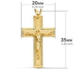 18K Cruz Oro Amarillo Con Cristo Tallada 35X20 Mm