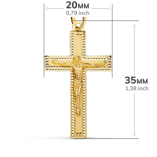 18K Cruz Oro Amarillo Con Cristo Tallada 35X20 Mm