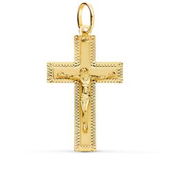 18K Cruz Oro Amarillo Con Cristo Tallada 35X20 Mm
