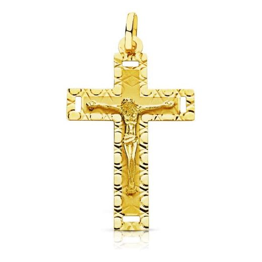 18K Cruz Oro Amarillo Con Cristo Tallada 35X22 Mm