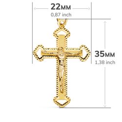 18K Cruz Oro Amarillo Con Cristo Tallada 35X22 Mm