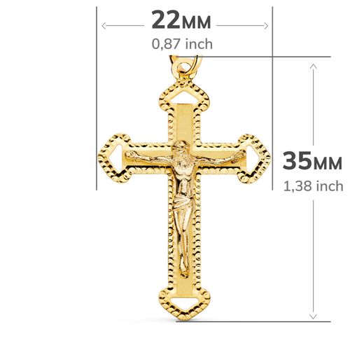 18K Cruz Oro Amarillo Con Cristo Tallada 35X22 Mm