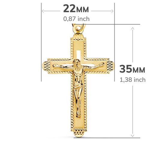 18K Cruz Oro Amarillo Con Cristo Tallada 35X22 Mm