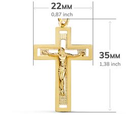18K Cruz Oro Amarillo Con Cristo Tallada 35X22 Mm