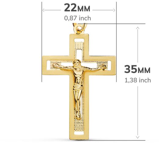 18K Cruz Oro Amarillo Con Cristo Tallada 35X22 Mm