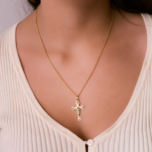 18K Cruz Oro Amarillo Con Cristo Tallada 35X22 Mm