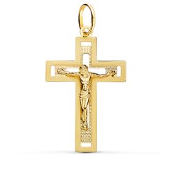 18K Cruz Oro Amarillo Con Cristo Tallada 35X22 Mm