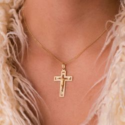 18K Cruz Oro Amarillo Con Cristo Tallada 35X22 Mm