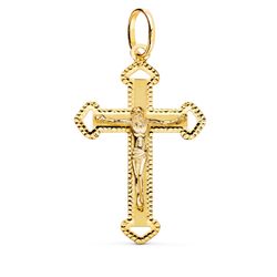 18K Cruz Oro Amarillo Con Cristo Tallada 35X22 Mm