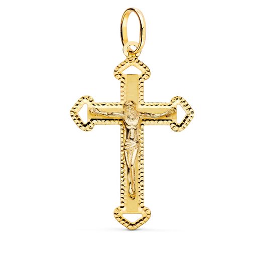 18K Cruz Oro Amarillo Con Cristo Tallada 35X22 Mm