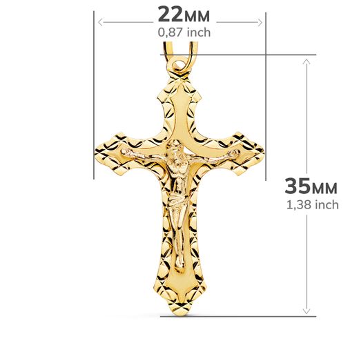 18K Cruz Oro Amarillo Con Cristo Tallada 35X22 Mm