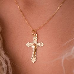 18K Cruz Oro Amarillo Con Cristo Tallada 35X22 Mm