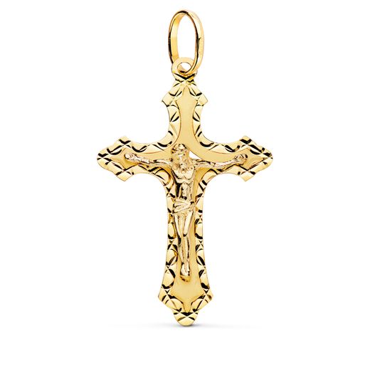 18K Cruz Oro Amarillo Con Cristo Tallada 35X22 Mm