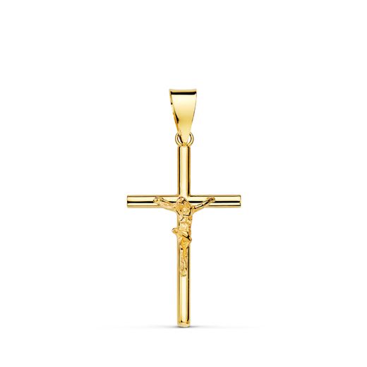 18K Cruz Oro Amarillo Con Cristo Tubo Hueco 21 X 13 X 3 Mm