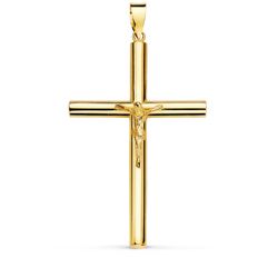 18K Cruz Oro Amarillo Con Cristo Tubo Hueco. 35 X 23 X 3 Mm