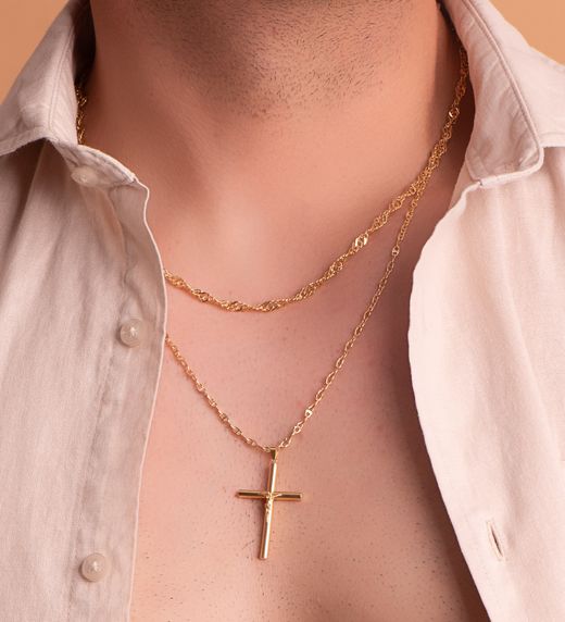 18K Cruz Oro Amarillo Con Cristo Tubo Hueco. 35 X 23 X 3 Mm