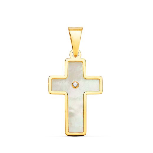 18K Cruz Oro Amarillo Con Nacar 18X12 Mm