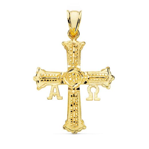 18K Cruz Oro Amarillo De Covadonga Mediana 31X24 Mm