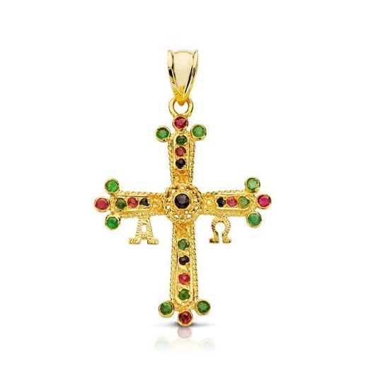 18K Cruz Oro Amarillo De Covadonga Pequeña 28X24 Mm